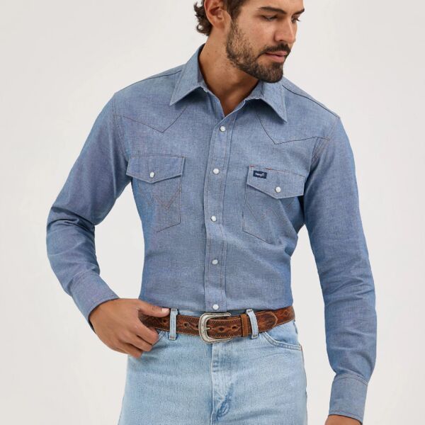 Wrangler Long Sleeve Western Snap Solid Work Shirt Thumbnail
